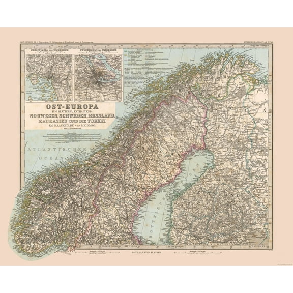 Historic Map - Sweden Norway - Stieler 1885 - 27.27 x 23 - Vintage Wall Art