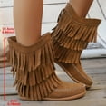 thumbnail image 6 of UngA Womens Cowboy Boots Fringe Western Boots with Embroidered Square Toe Chunky Heel Mid Calf Cowgirl Boots Fall Winter Shoes with Tassel Brown,Size 7, 6 of 7