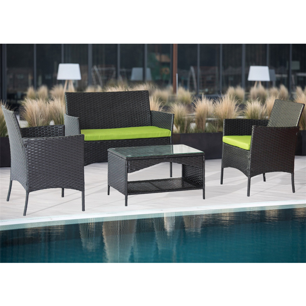 Wicker Patio Sets on Clearance, 4 Piece Outdoor Conversation Set for 3 With Glass Dining Table, Loveseat & Cushioned Wicker Chairs, Modern Rattan Patio Furniture Sets L3122 - image 4 of 7