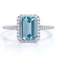 thumbnail image 1 of JeenMata Anillo de Compromiso de 1,75 Quilates con Aguamarina Tallada en Esmeralda y Diamantes de Doble Halo en Oro Blanco de 18 K sobre Plata, 1 of 5