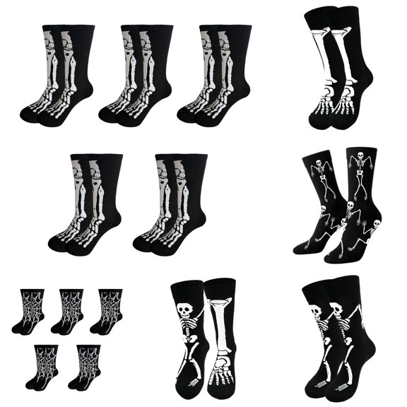 AWZXDE Halloween Crew Socks Skeleton Novelty Printed Socks for Adults for Halloween Cosplay Theme Party and Casual Home Lounging Activities