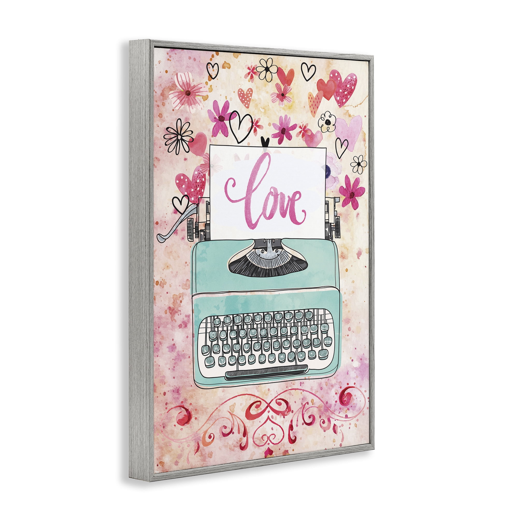 Stupell Industries Romantic Love Typewriter Typography Painting Gray Framed Art Print Wall Art, 12 x 18