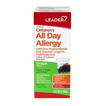 Leader Children's 24 Hour All Day Allergy Relief, Cetirizine Hcl Liquid, 4 Ounce, Grape