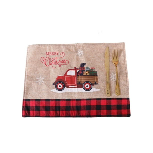 Manteles individuales de Navidad Camión de Navidad Perro Árbol de Navidad Posavasos para bebidas Comedor Muebles Vajilla Mantel de protección Kits de decoración para fiestas Perro camionero Yuarrent HA069981-02B