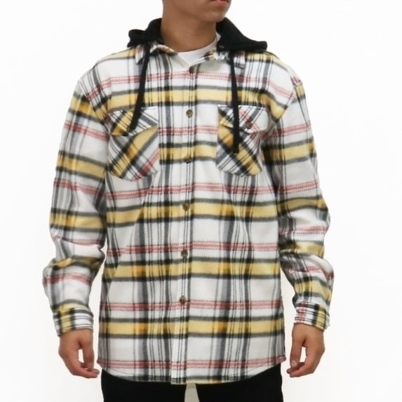 MEN'S PRINTED PLAID POLAR FLEECE SHIRT JACKET WITH REMOVABLE HOOD. FEATURING ULTRA WARM, SUPER SOFT POLAR FLEECE.