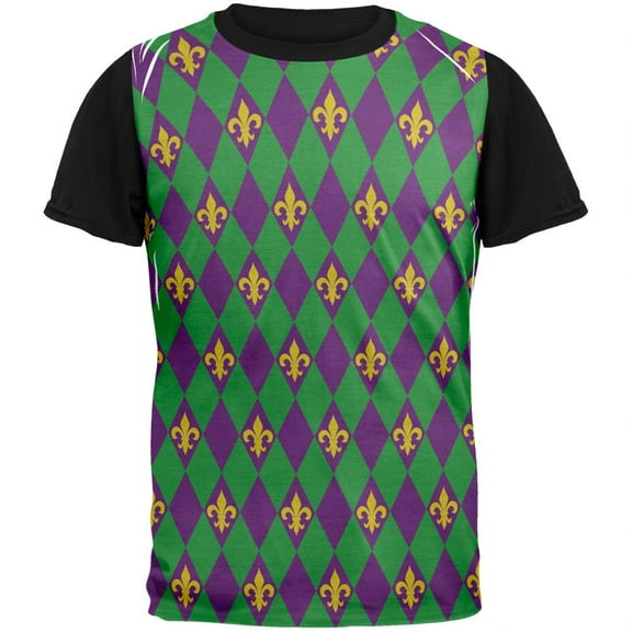 Mardi Gras Fleur De Lis Adult Black Back T-Shirt - Medium