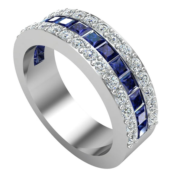 Mens Wedding Rings Blue Sapphire Gemstones Rings 14K White Gold Diamond Ring 2.97 CT TW