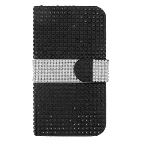 Folio Leather Diamante Case w/card holder For Samsung Galaxy S6 Edge - (Best Bt Credit Cards)