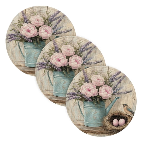 BZSMCE Mats for Pots,Pans Place Flowers with Birhouse Simple Style Pattern Pot Mats