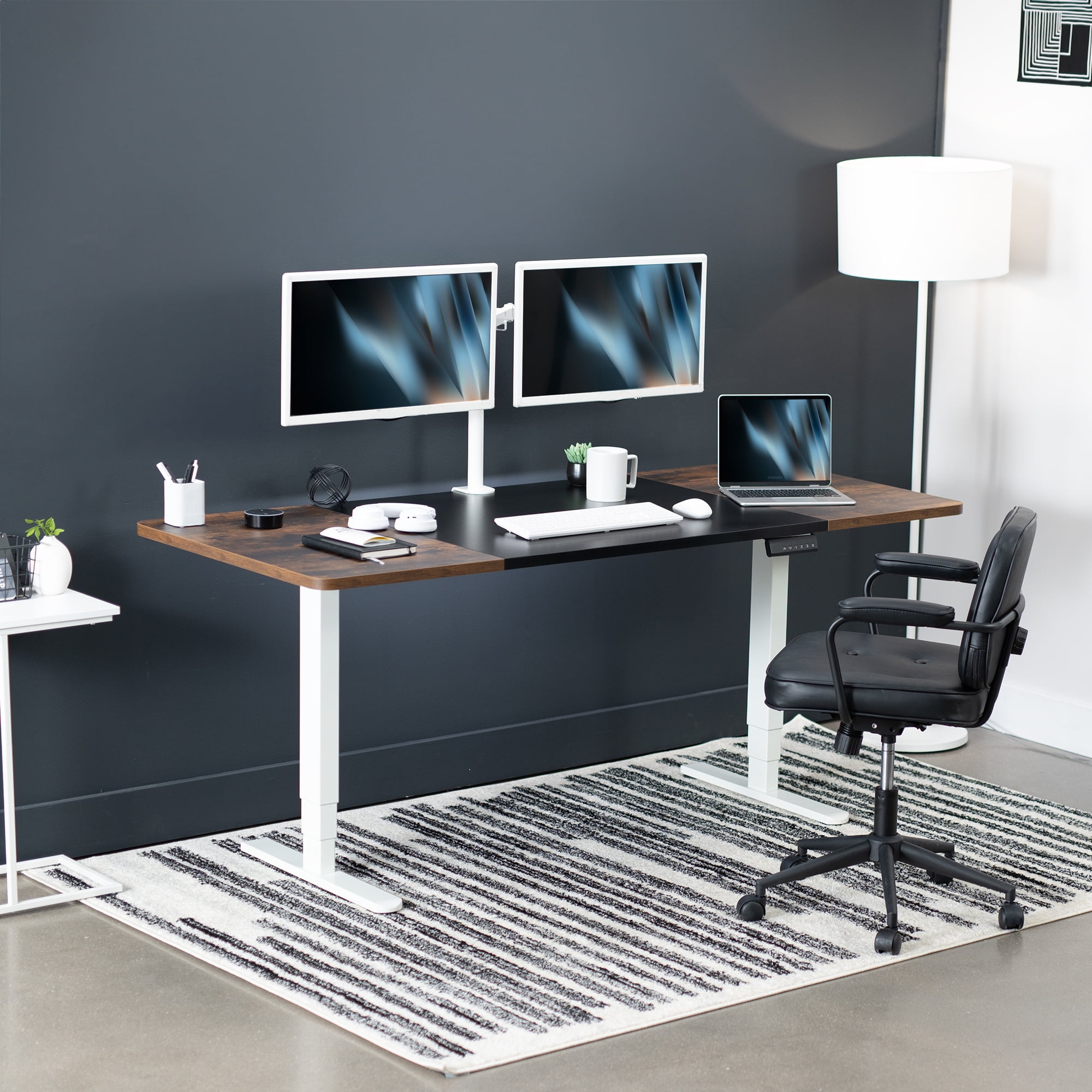 VIVO Electric 71”x30” Stand Up Desk, Black/Vintage Brown Table Top, White Frame