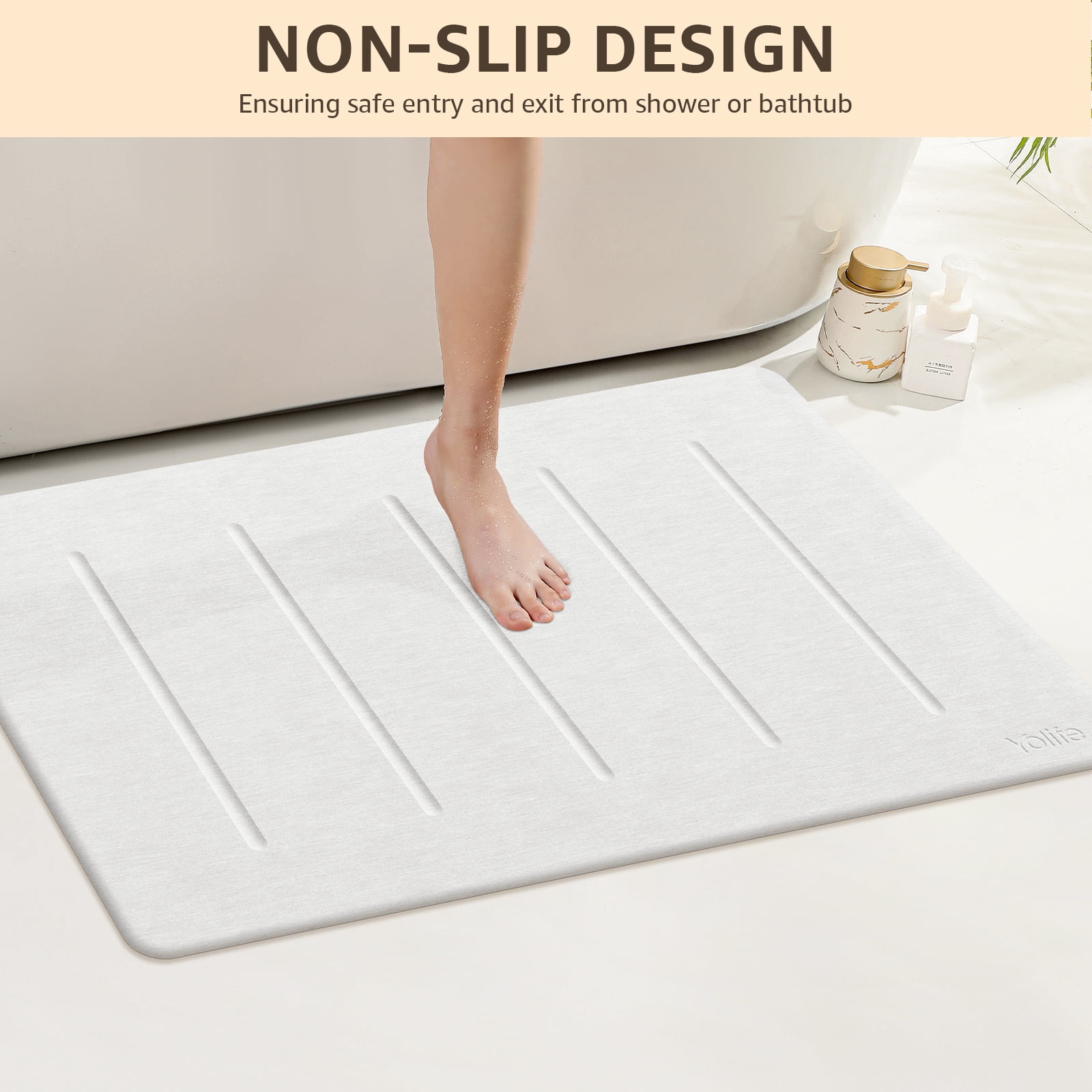 Yolife 32"x20" Diatomite Bath Mat, Super Absorbent Quick-Dry Bathroom Rug, Non-Slip Natural Diatomaceous Earth Mat for Shower, Kitchen, Entryway, Easy to Clean,White