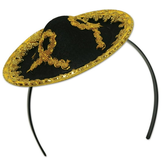 Party Central Pack of 12 Black and Gold Unisex Adult Mexican Sombrero Party Headband Costume