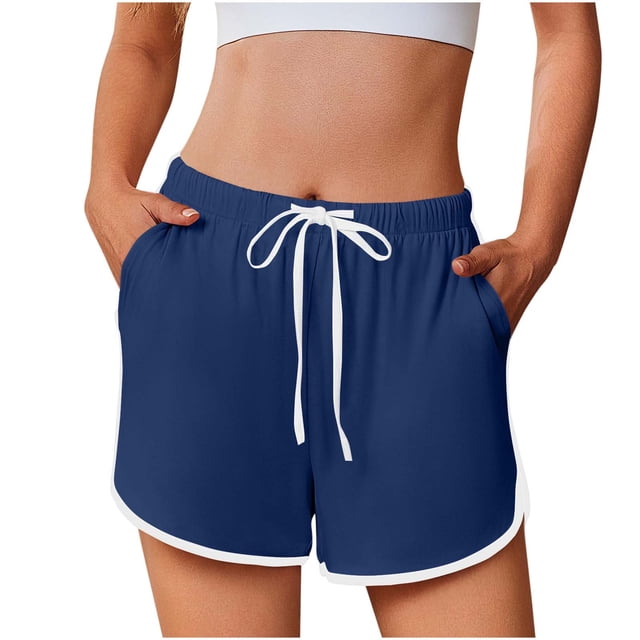 FAIWAD Athletic Shorts for Women Elastic Waist Drawstring Quick Dry Sweat Shorts Summer Workout Pockets Shorts