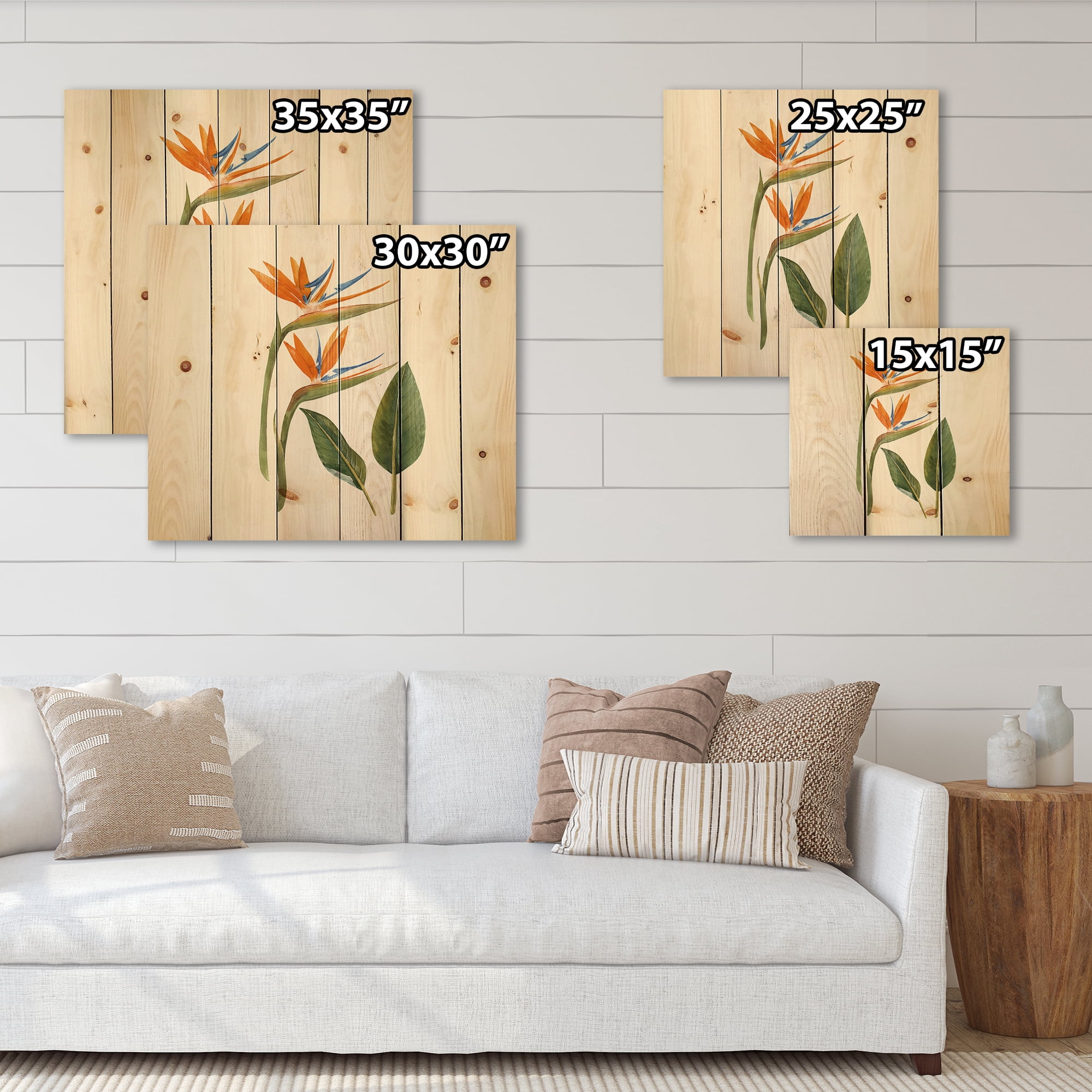 Designart 'Ancient Strelitzia Flowers' Traditional Print on Natural Pine Wood