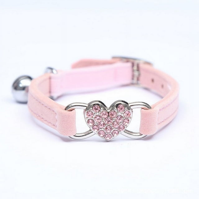 Collar de gato Heart Bling con cinturón de seguridad y campana ajustable de 11 pulgadas para gatos gatitos (rosa)