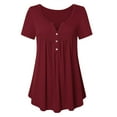 thumbnail image 3 of Womens Short Sleeve Tunic Tops Baggy Pleated Henley Shirt V Neck Button Up Blouse Casual Basic Pullover, 3 of 6