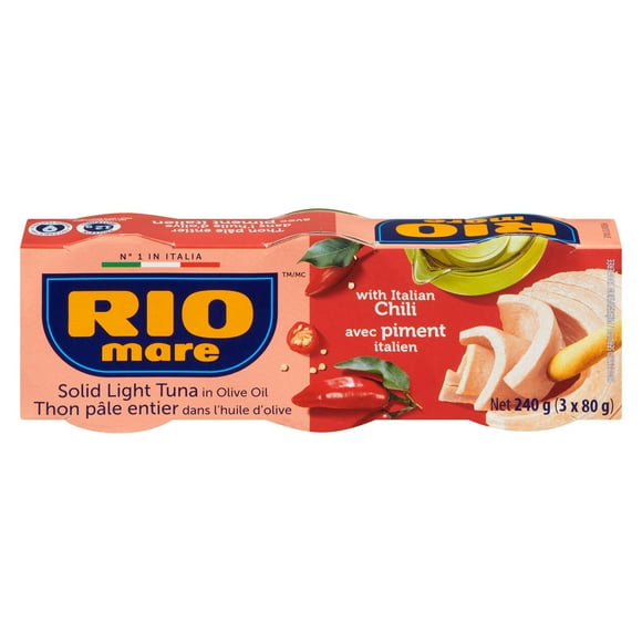 Rio Mare Solid Light Tuna in Olive Oil with Italian Chilli, 3 x 80g