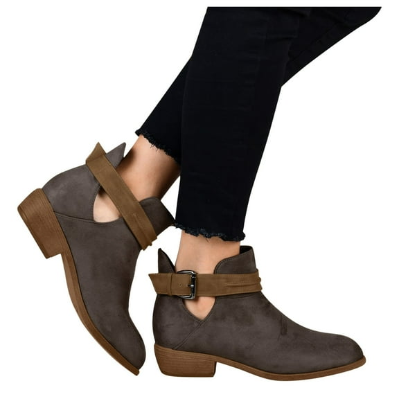 Aayomet Boots For Women，Riding Boots For Women Non Slip Shoes Buckle Women Heels Retro Booties Round Short Toe Ankle Boots For Women