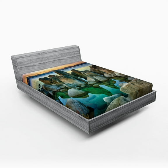 Ambesonne Nautical Fitted Sheet, Californian Coastline, Full Size, Grey Green