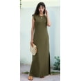 thumbnail image 3 of Women's Summer Maxi Dress Long Casual Loose Fit Round Neck Wrinkle-Free with Pockets Side Slit Green XL, 3 of 7
