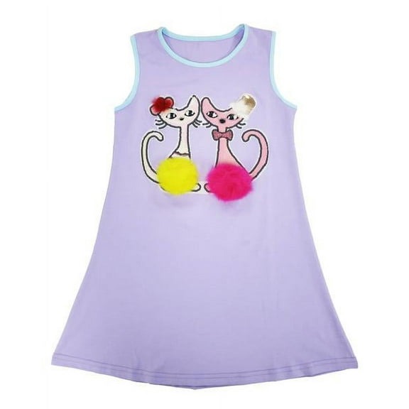 Wenchoice Lavender Sequin Pom-Pom Cat Duo Sleeveless Dress - Girls S(1-2Y)