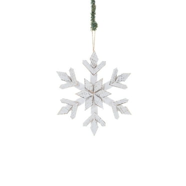 Starlight Collection, White Wood Hanging Vintage Washed Snowflake (Pack of 2)