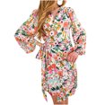 thumbnail image 1 of Vestido con cordones estampado de manga larga con cuello en V informal de moda de otoño para mujer Fridja  yut4074, 1 of 9