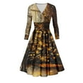 thumbnail image 5 of Christmas Dresses for Women Women's Casual And Fashionable Christmas Printed Long Sleeved V-neck Sexy Dress with Pockets for Holiday Party,Yellow,S, 5 of 7