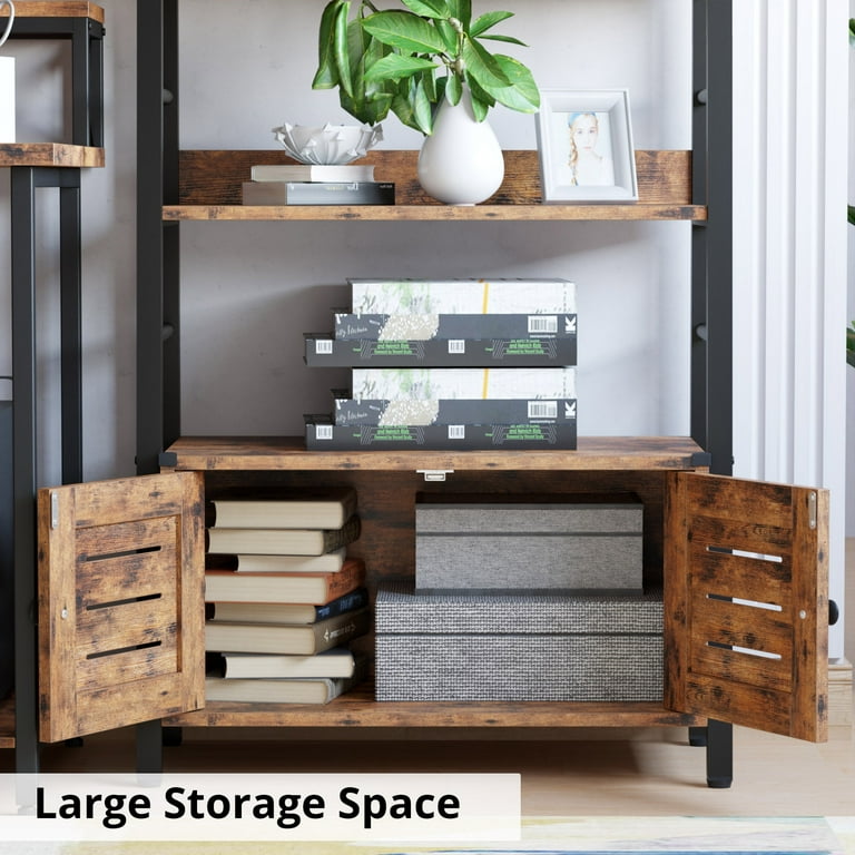 IRONCK 4-Tier Bookshelf with Louvered Doors, Tall Bookcase
