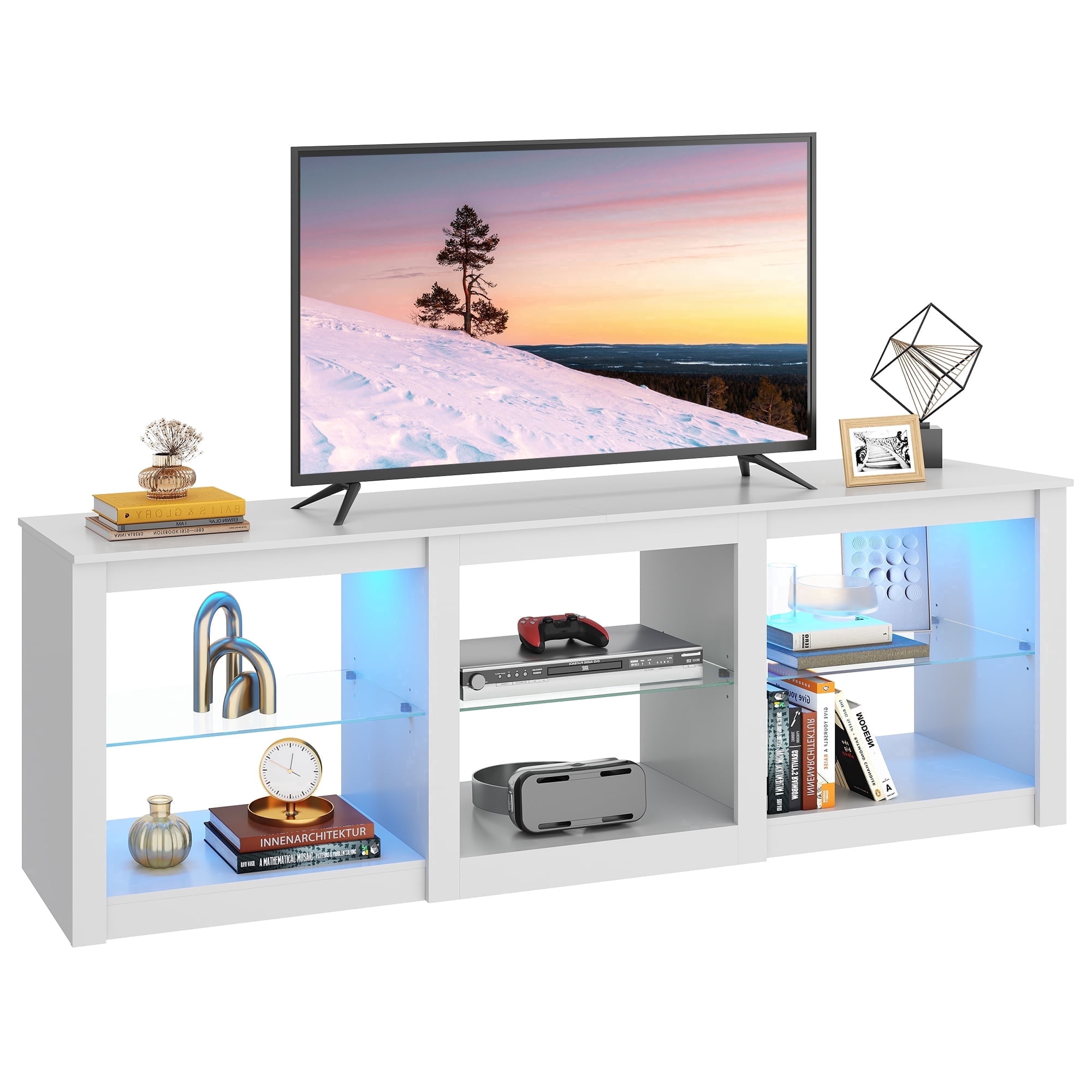 GALAXHERO TV Stand for 55/65/75 Inch, TV Modern Entertainment Center with LED Lights & Adjustable Glass Shelves Sturdy Media Console for Living Room, Bedroom, Gaming White