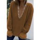 thumbnail image 2 of Empalme de encaje Suéter con cuello en V profundo Causal Suelto Transpirable Manga larga con volantes Suéter de mujer para invierno Marrón XL, 2 of 4