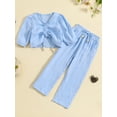 thumbnail image 2 of Child Girls Summer Solid Color Drawstring Cropped T-Shirt and Stretch Pants Set, 2 of 9