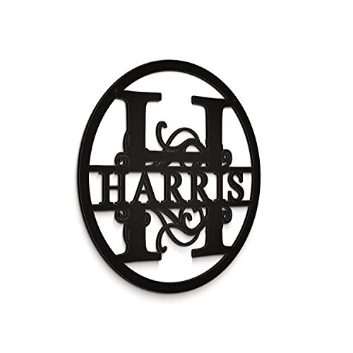 JASS GRAPHIX Personalized Last Name Sign - 12 Inch Black Aluminum Circle (Thompson Example)