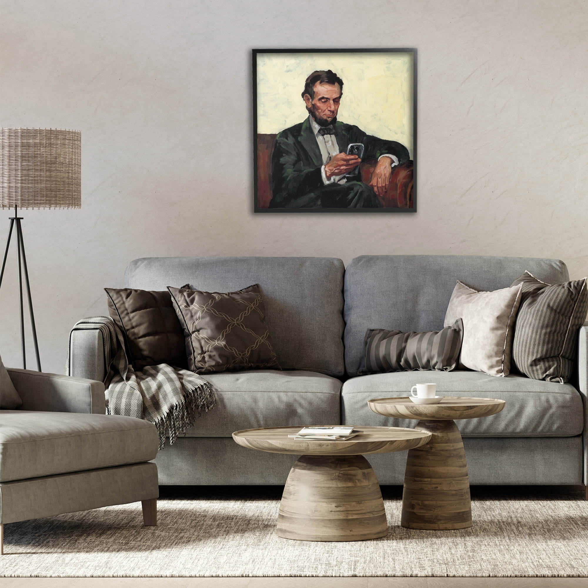 Stupell Industries Abe with Cellphone Black Framed Giclee Art, design by Studio Bautista