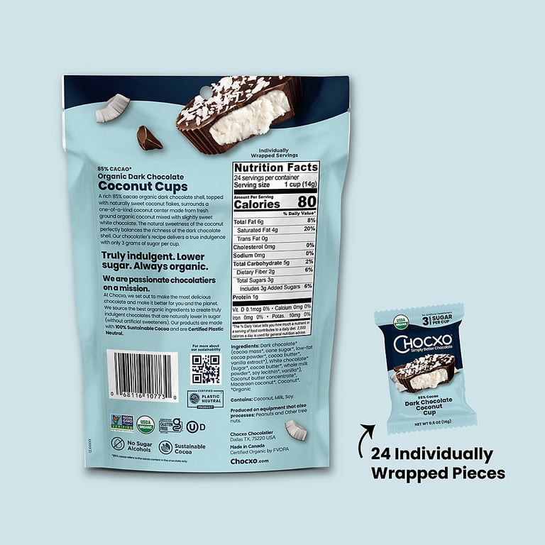 Chocxo Dark Chocolate Cups, Individually Wrapped, 24ct. - Walmart.com