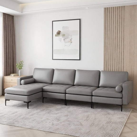 Resenkos Modular L-shaped Sectional Sofa with Reversible Chaise and 2 USB Ports-Light Gray, Sectional Sofa Couch Living Room Sleeper Set