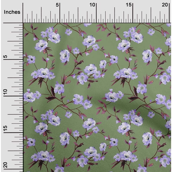 oneOone Polyester Lycra Light Green Fabric Florals Sewing Craft Projects Fabric Prints By Yard 56 Inch Wide