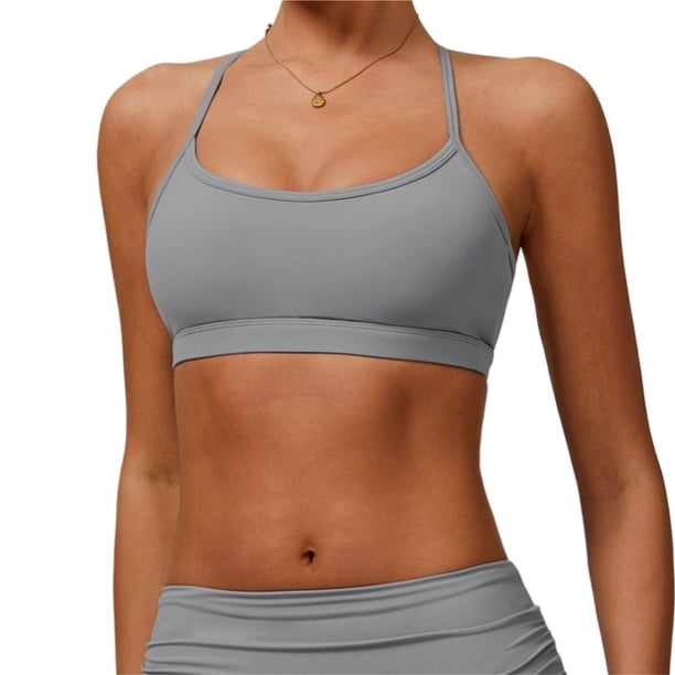 Sujetadores de entrenamiento de yoga con tiras y espalda abierta for mujer, almohadillas extraíbles entrecruzadas de soporte bajo for gimnasio deportivo