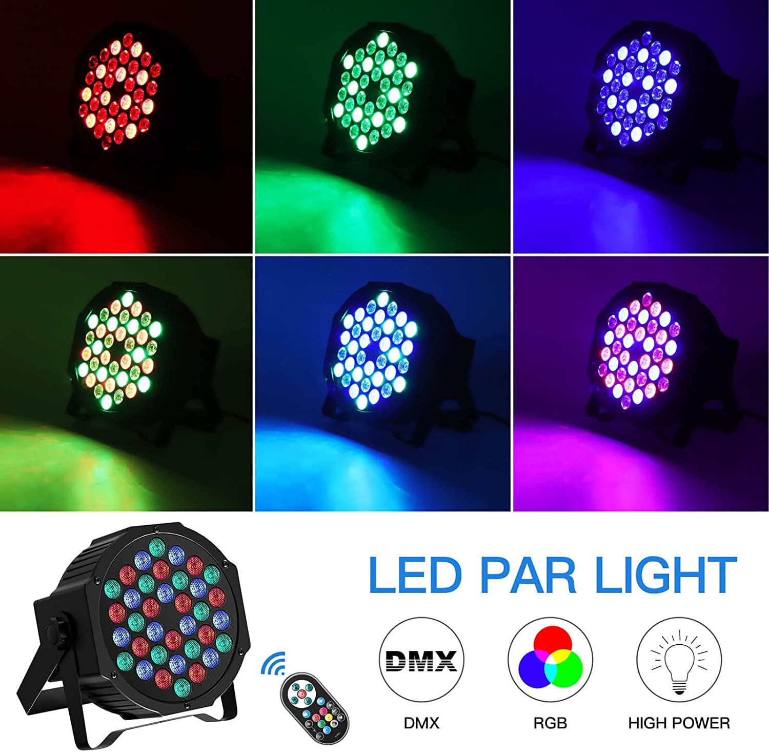 Stage Lights, 20 Packs 36LED RGB LED Round Par Lights, 7 Channel DJ Party Lights with Remote Control & DMX Controller Sound Activated Uplights for Events Birthday Bar Dance Decoration Party