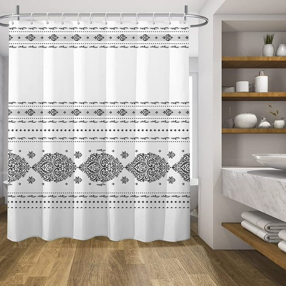 Grey Boho Shower Curtain, Farmhouse Bohemia Tribal Chic Shower Curtain Modern Ethnic Moroccan Texture Curtain Waterproof Fabric Stall Shower Curtain Set with 12 Hooks Extra Long Size 72x72 Inches