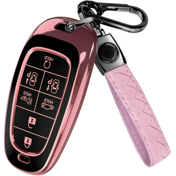 Compatible with Hyundai Palisade Key Fob Cover & Leather Keychain - Keyfob Case for Santa Fe Tucson Ioniq 5 Sonata (2019-2023) Keychain