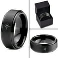 thumbnail image 4 of Tungsten Heart Compass Band Ring 8mm Men Women Comfort Fit Black Step Bevel Edge Brushed Polished, 4 of 4