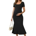 thumbnail image 1 of Vestido de maternidad INSPIRE CHIC para mujer, con dobladillo de cola de pez, ajustado y de canalé, vestido maxi para antes, durante y después del embarazo, negro, talla M, 1 of 6