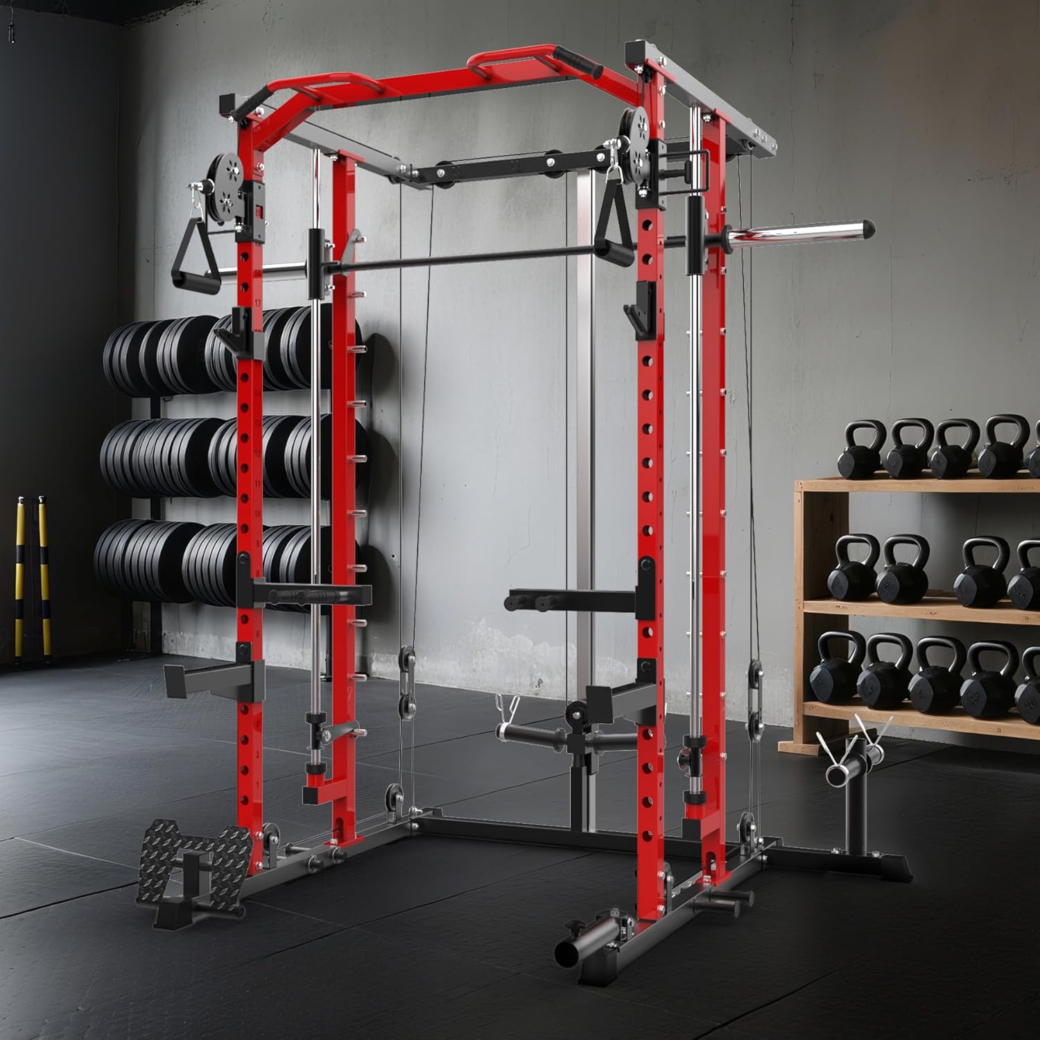 Smith Machine,Smith Machine Squat Rack with Pulley System, Dip Bar, LAT Pulldown,1700LBS Multi-Functional Power Cage for Home Gym with More Workout Equipment