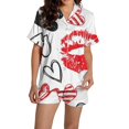 thumbnail image 2 of Delayuji Womens Pajamas Sets Loungewear Graphic Printed Satin Buttons Short Sleeve Tops and Shorts Sets Valentine's Day, 2 of 4