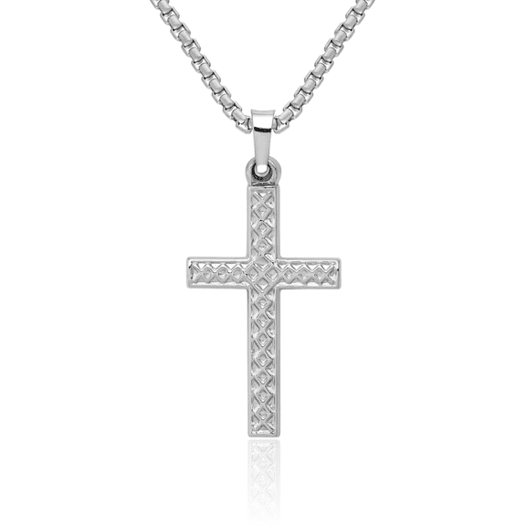 14K Solid White Gold Latin Mexican Holy Cross Necklace Religious Chain Pendant Jesus Christ Charm