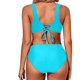 thumbnail image 3 of Trajes de baño Bouanq de cintura alta para mujer, monokini de dos piezas, traje de baño con cuello en V y espalda descubierta, conjunto de bikini fruncido con cobertura total., 3 of 6