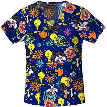 Looney Toons Friends Forever V-Neck Scrub Top