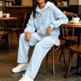 thumbnail image 4 of Ugoldhm Girls' Color Blocked Raglan Sleeve Hooded Sweatshirt and Side Striped Wide Leg Pants 2PC Set Patchwork Casual Sportswear Set, 4 of 6
