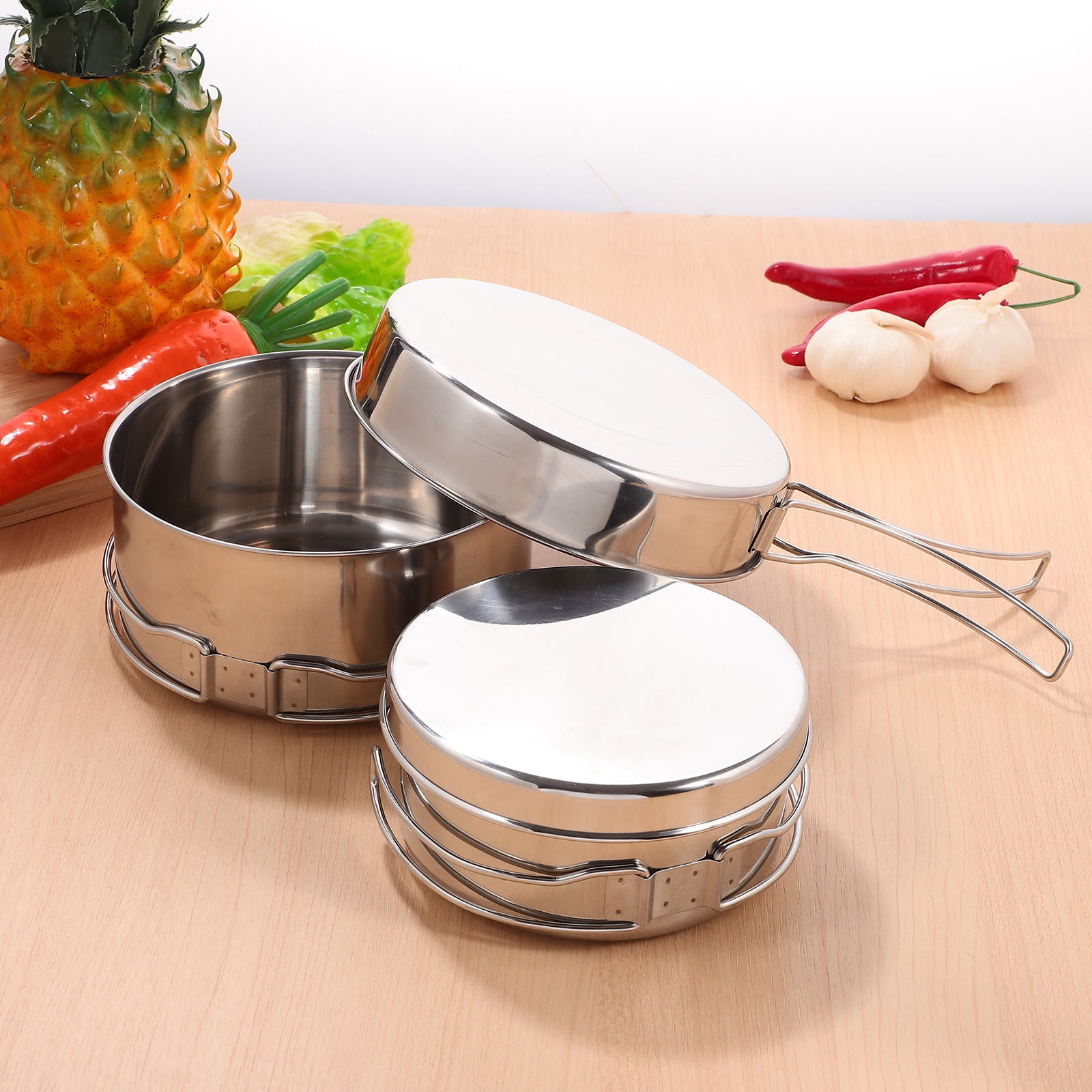 KALLORY 4-Piece Cooking Pot and Pan Set Stackable Lightweight Design for Camping and Kitchen Use